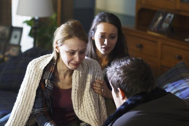 Still of Amy Acker, Sarah Gadon and Geoff Stults in Happy Town (2010)