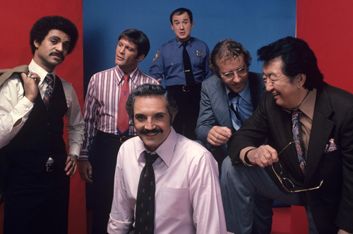 Ron Carey, Max Gail, Ron Glass, Steve Landesberg and Hal Linden in Barney Miller (1974)