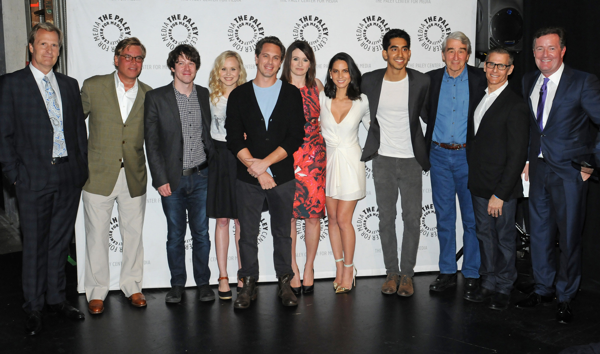 Jeff Daniels, Sam Waterston, John Gallagher Jr., Piers Morgan, Emily Mortimer, Alison Pill, Thomas Sadoski, Aaron Sorkin, Olivia Munn, Michael Lombardo and Dev Patel at event of The Newsroom (2012)