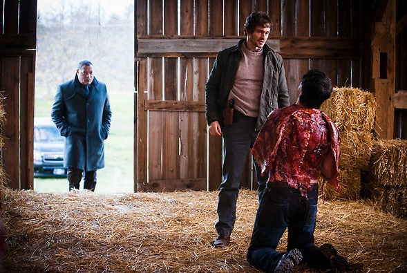 Still of Seann Gallagher, Hugh Dancy and Laurence Fishburne in Hannibal