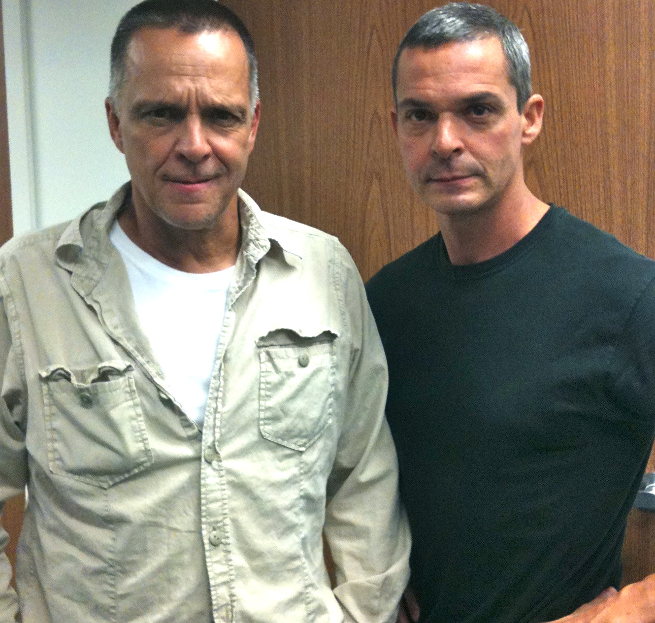Billy Gallo and James Russo on the set of Strike One