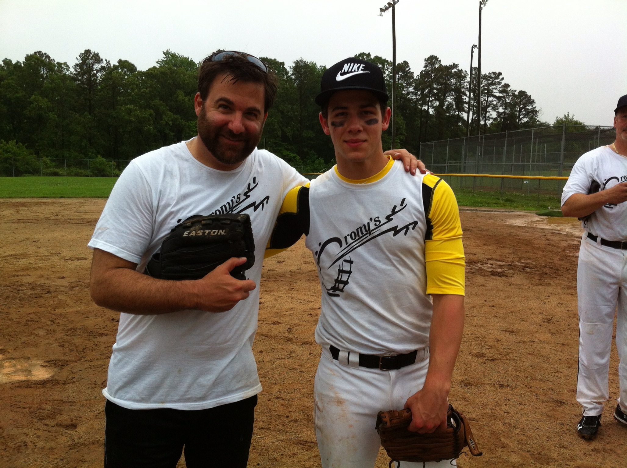 Bradley Gallo and Nick Jonas at our Crew VS UNC CHARLOTTE Softball game in Sherills Ford, North Carolina taking a break from shooting Careful What You Wish For
