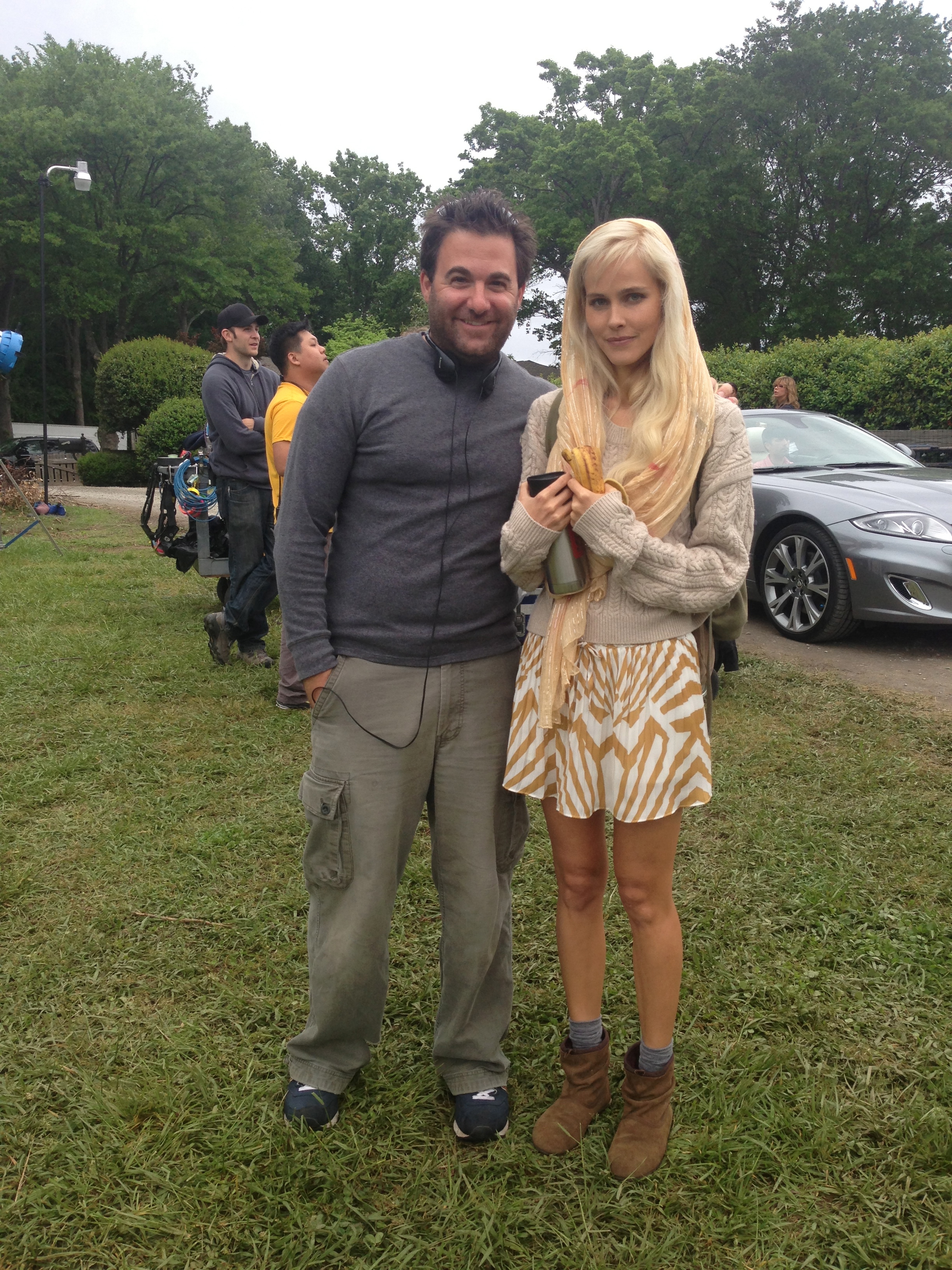 Bradley Gallo and Isabel Lucas on the set of Careful What You Wish For