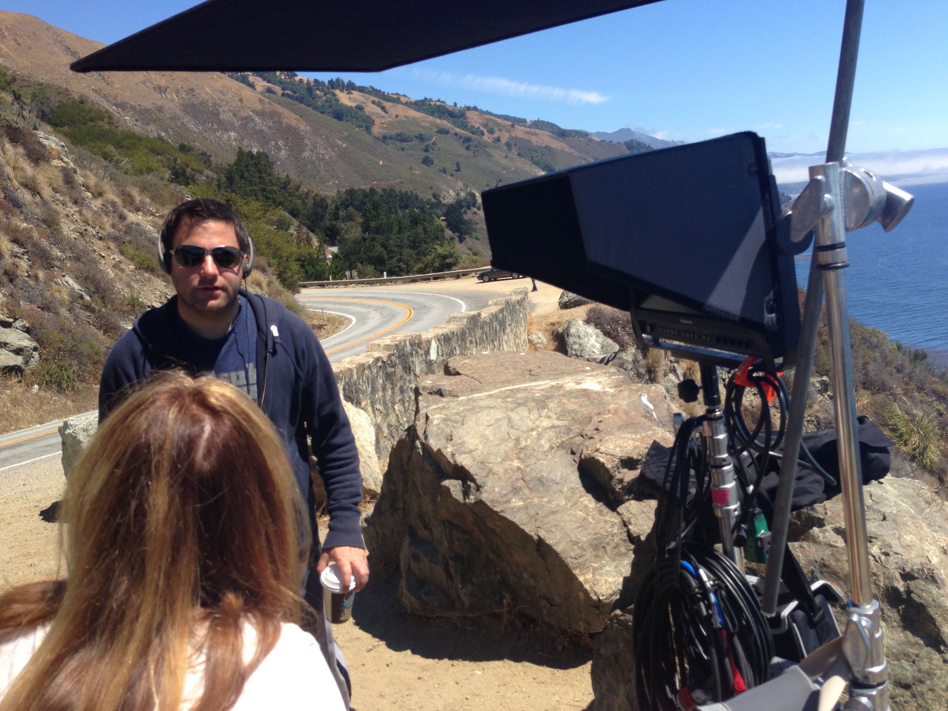 Bradley Gallo on the set of The Road Within in Big Sur