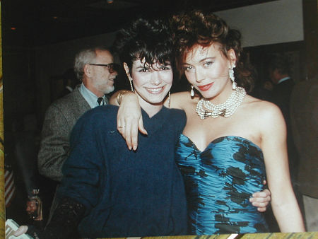 Lesley-Anne Down (r) and Terri Garber (l) at David Wolper's party for 