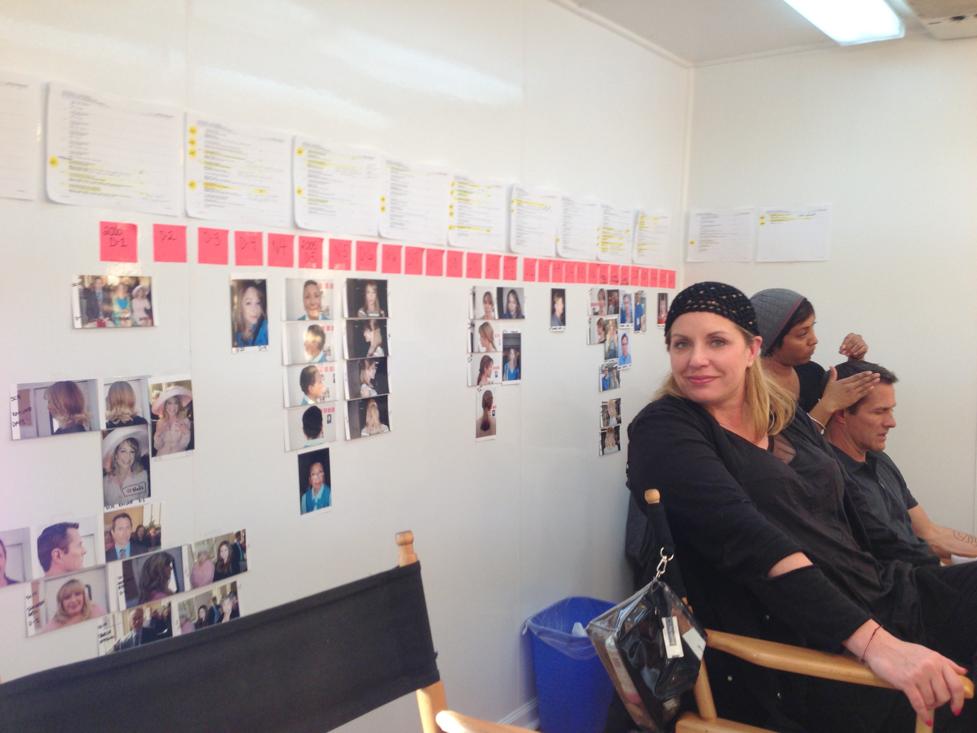 Michelle is the master of makeup continuity. Here we see Michelle organizing 27 different makeup looks and 46 flashbacks. The mini-series completed shooting in 3 weeks without her missing a beat.