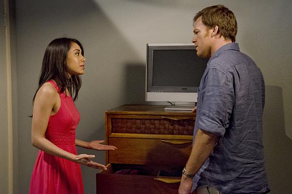 Michael C. Hall and Aimee Garcia on set of Dexter 2013