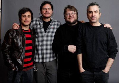 Alfonso Cuarón, Carlos Cuarón, Gael García Bernal and Guillermo del Toro at event of Rudo y Cursi (2008)