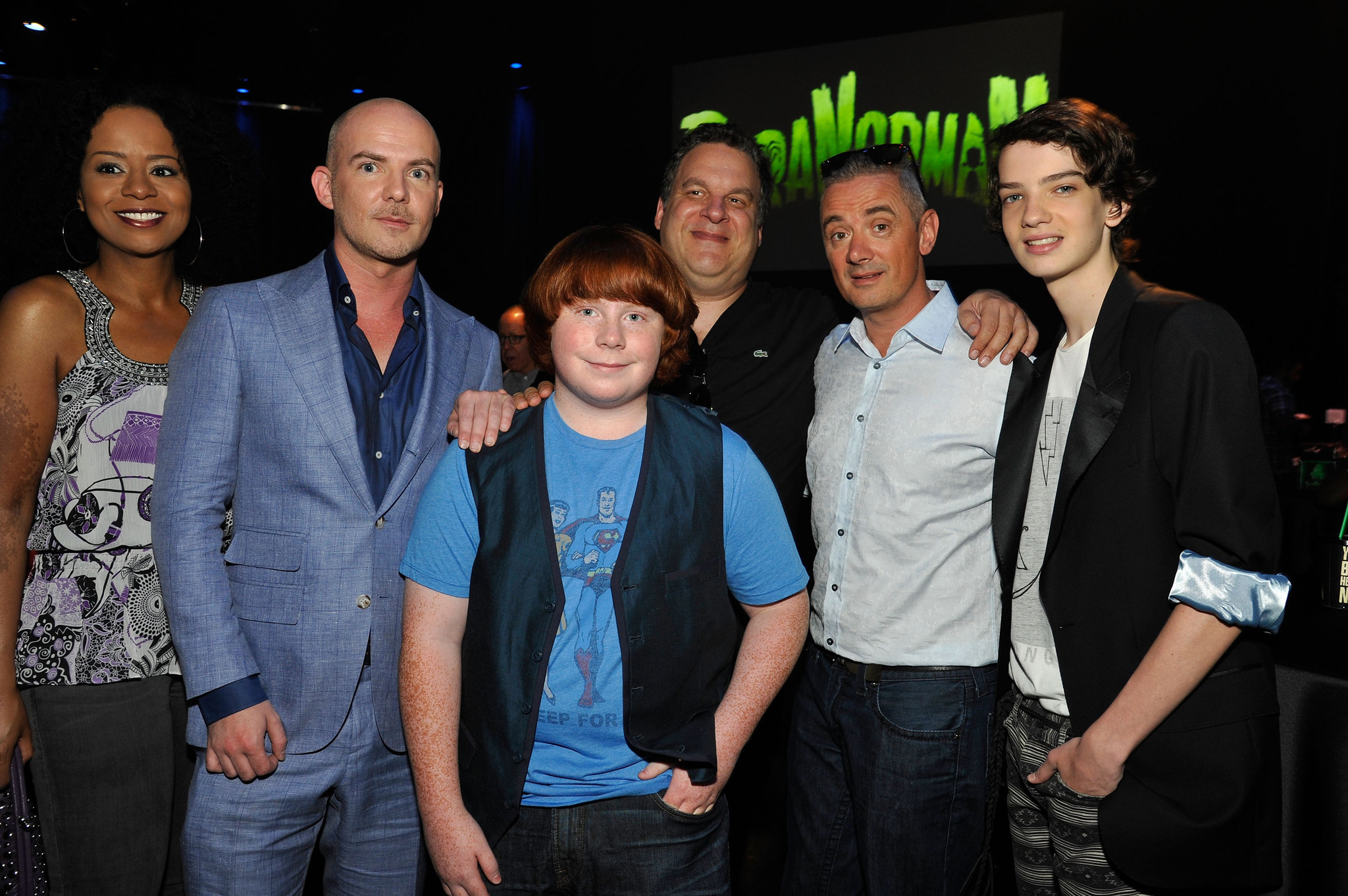 Sam Fell, Jeff Garlin, Kodi Smit-McPhee, Chris Butler and Tucker Albrizzi at event of Paranormanas (2012)