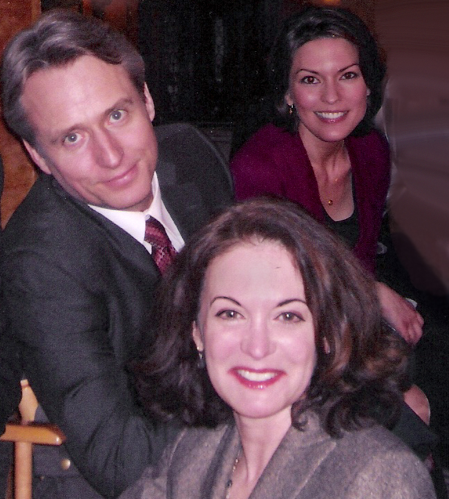 On the set of LAW & ORDER Kathleen Garrett, Linus Roache and Alana de la Garza