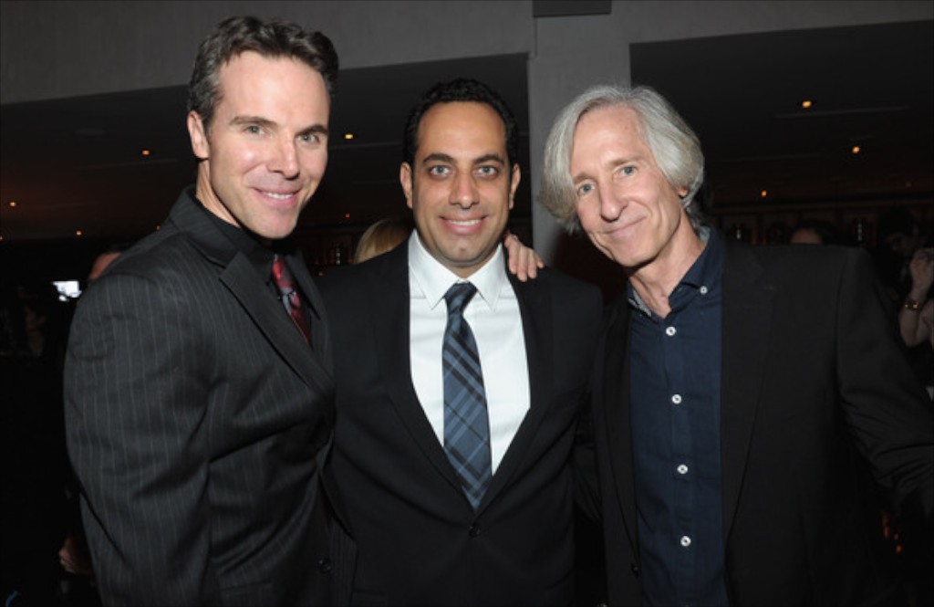 Brian Gary with David Davoli and Mick Garris at the Bag of Bones premiere party.