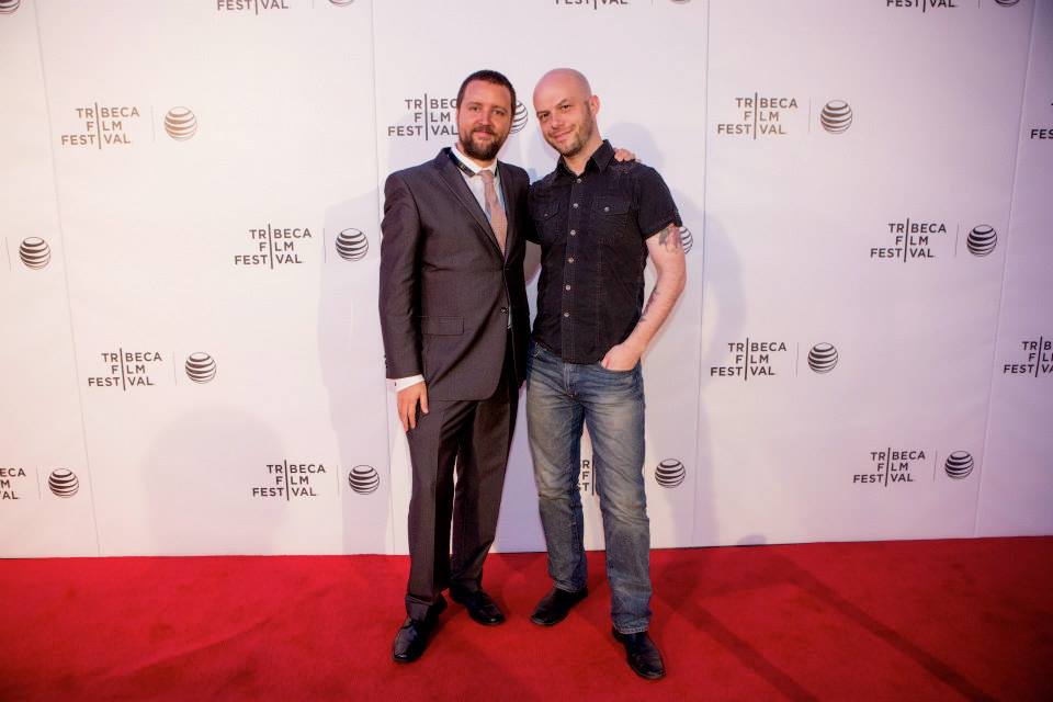 Adrián García Bogliano and Ted Geoghegan at the Tribeca 2015 red carpet premiere of Scherzo Diabolico.