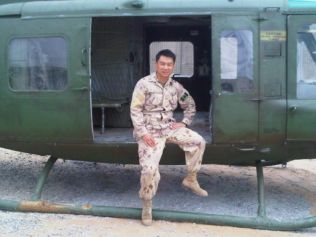 George Chiang on the set of Combat Hospital