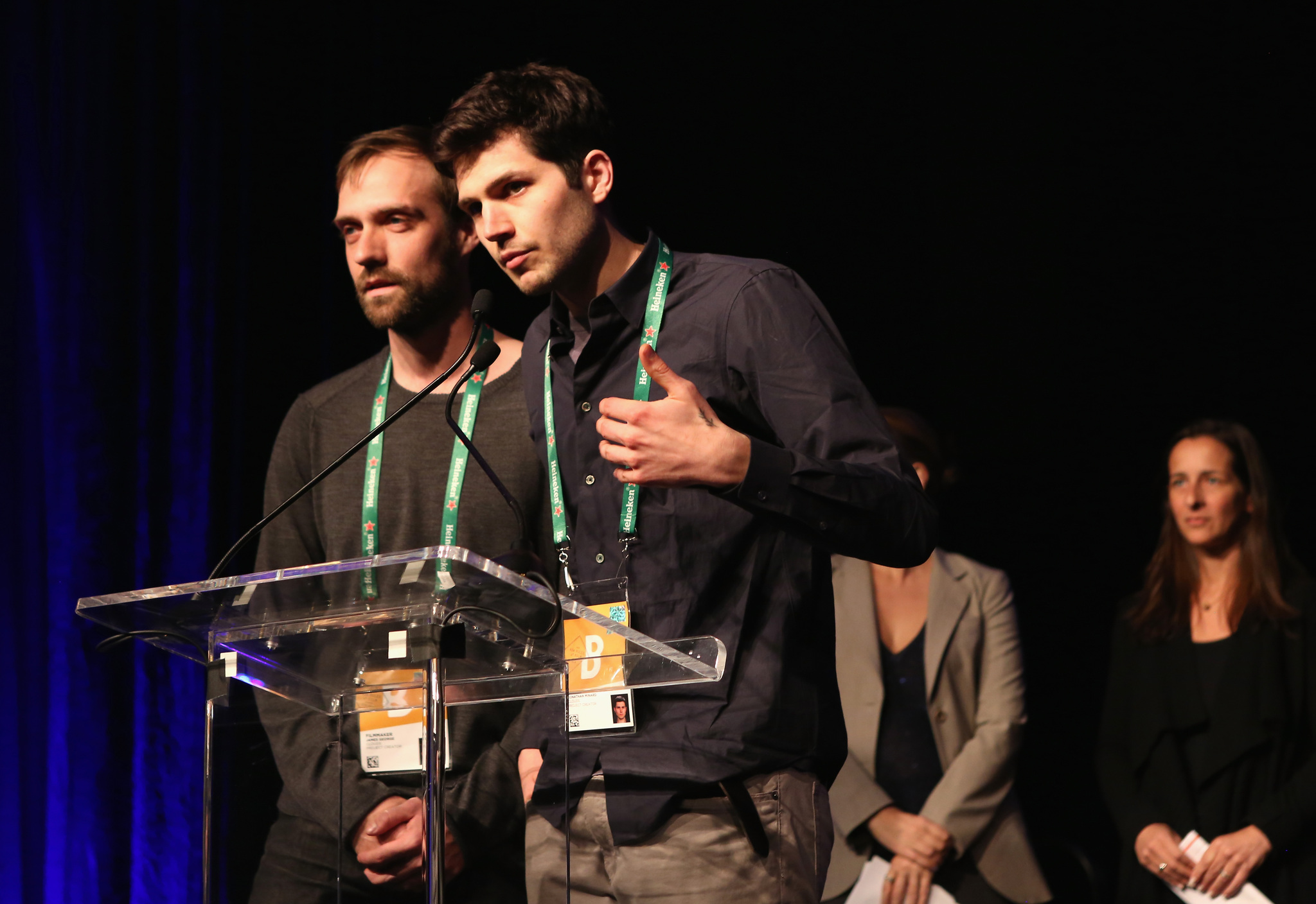 James George (L) and Jonathan Minard accept the Bombay Sapphire Award for Transmedia for 