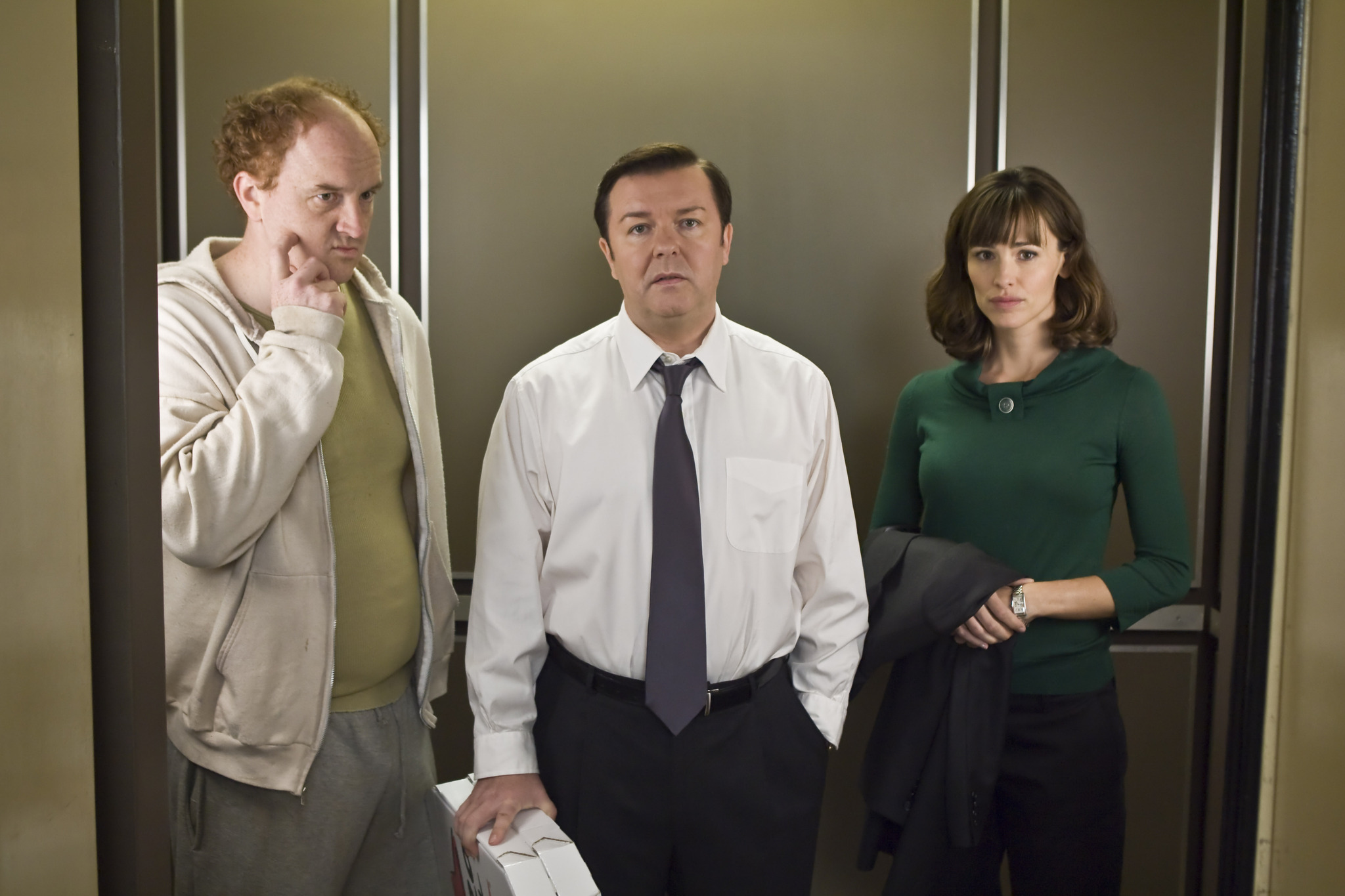 Still of Jennifer Garner, Louis C.K. and Ricky Gervais in The Invention of Lying (2009)