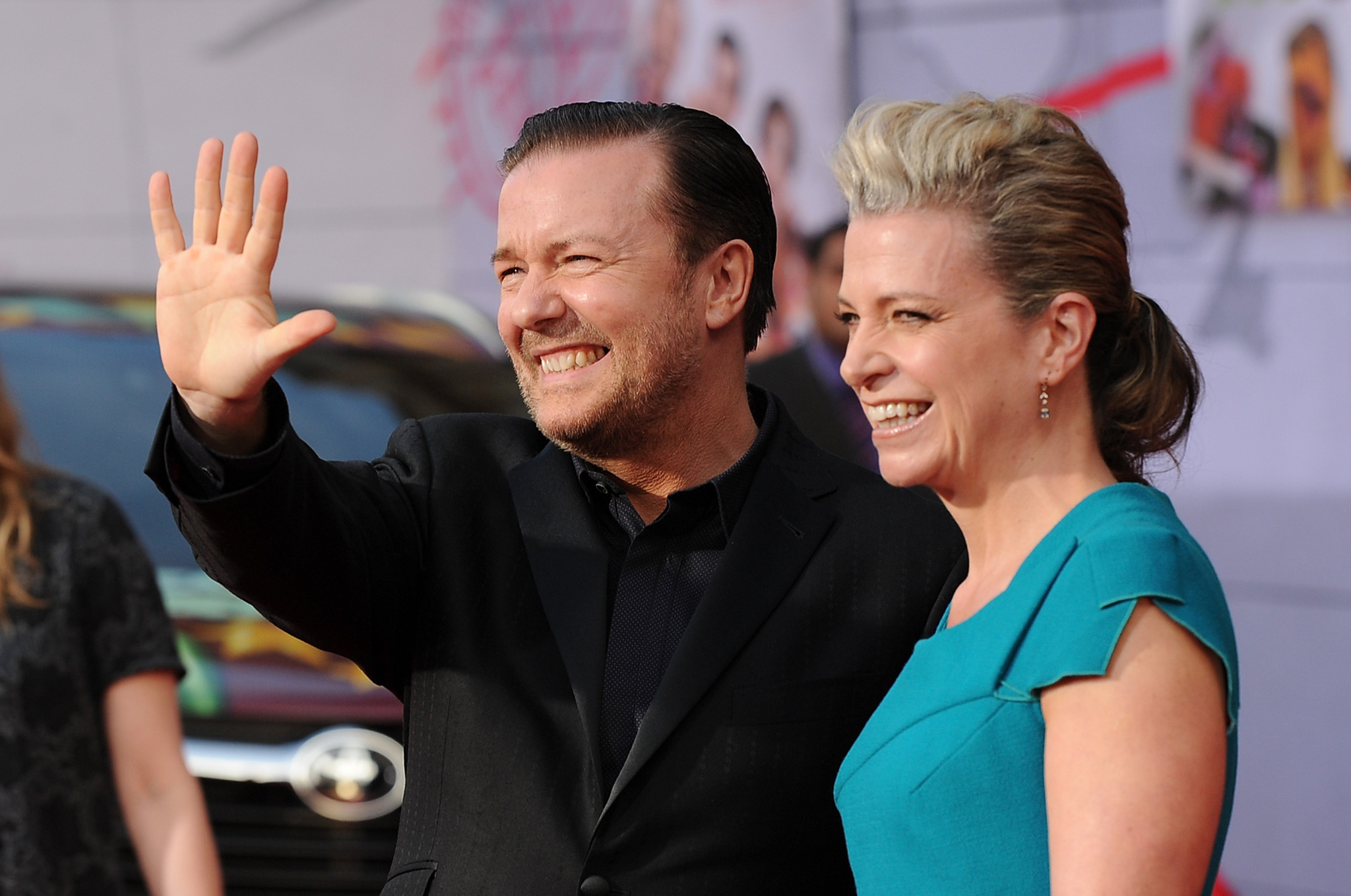 Jane Fallon and Ricky Gervais at event of Muppets Most Wanted (2014)