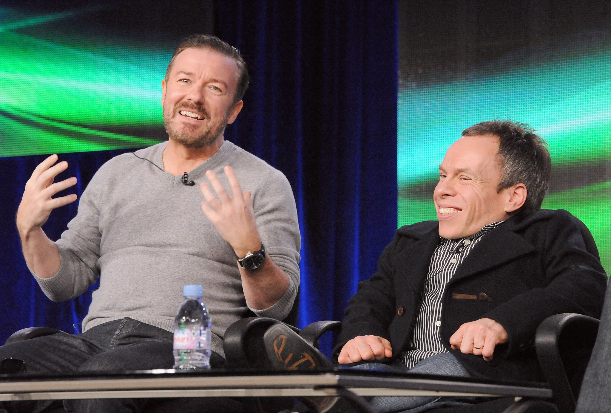 Warwick Davis and Ricky Gervais