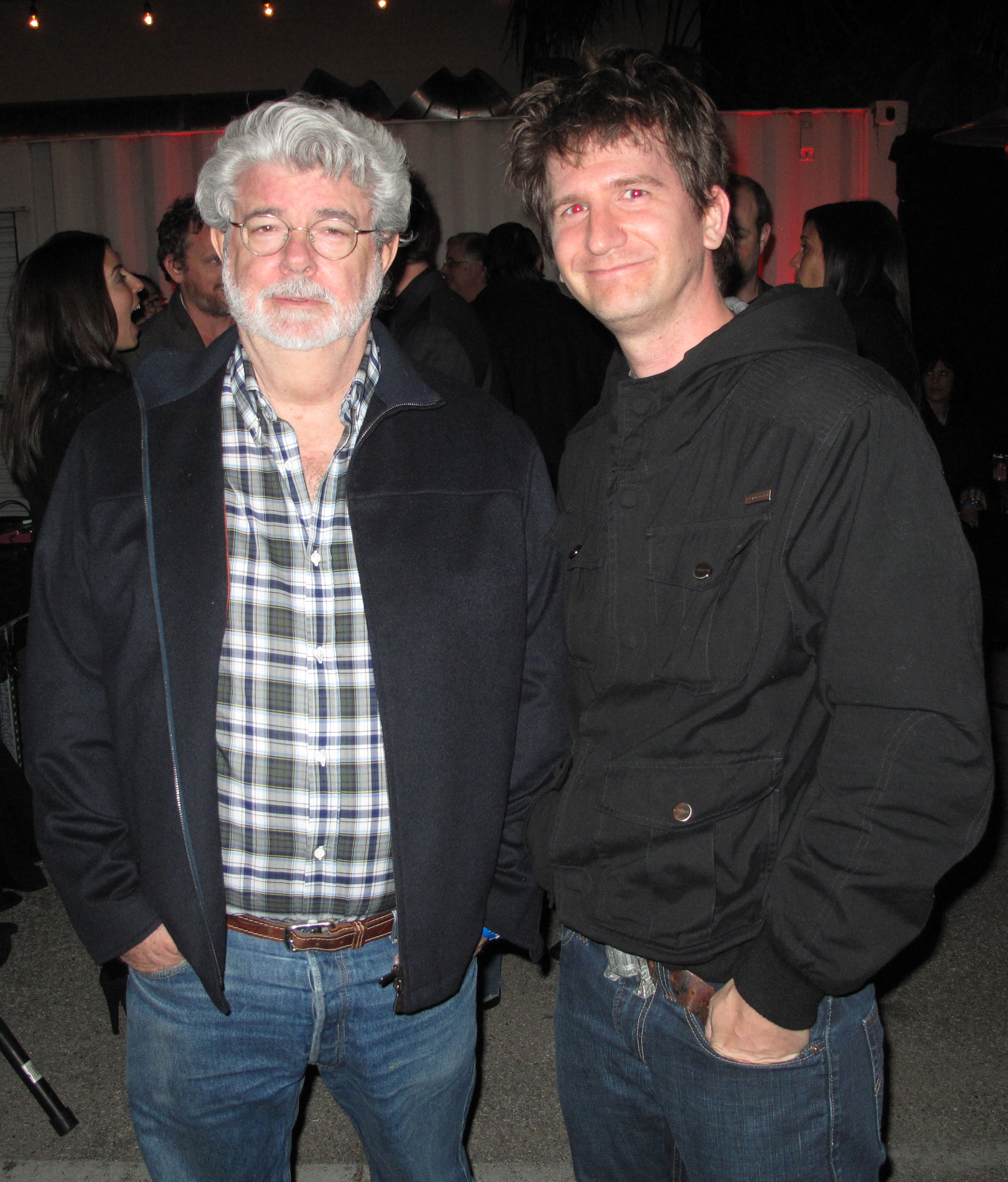 Brett Gilbert with George Lucas at the Robot Chicken wrap party.