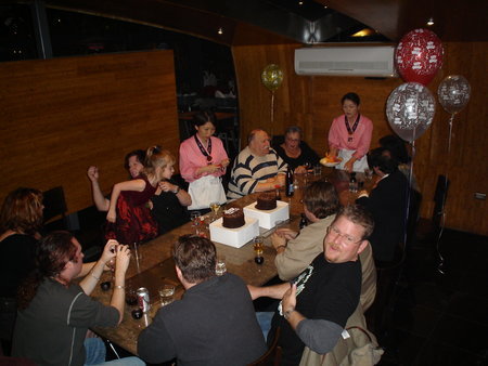 Stephenson Crossley, Paolo Durazzo, Paul Silver, Thor Forsberg, Charles Schneider, Julie, Burt Goodman, Kelly Goodman, Sunny Goodman,wife Karen and daughter Lola attend Eric's surprise birthday celebration at Chosan Galbi in Korea Town.