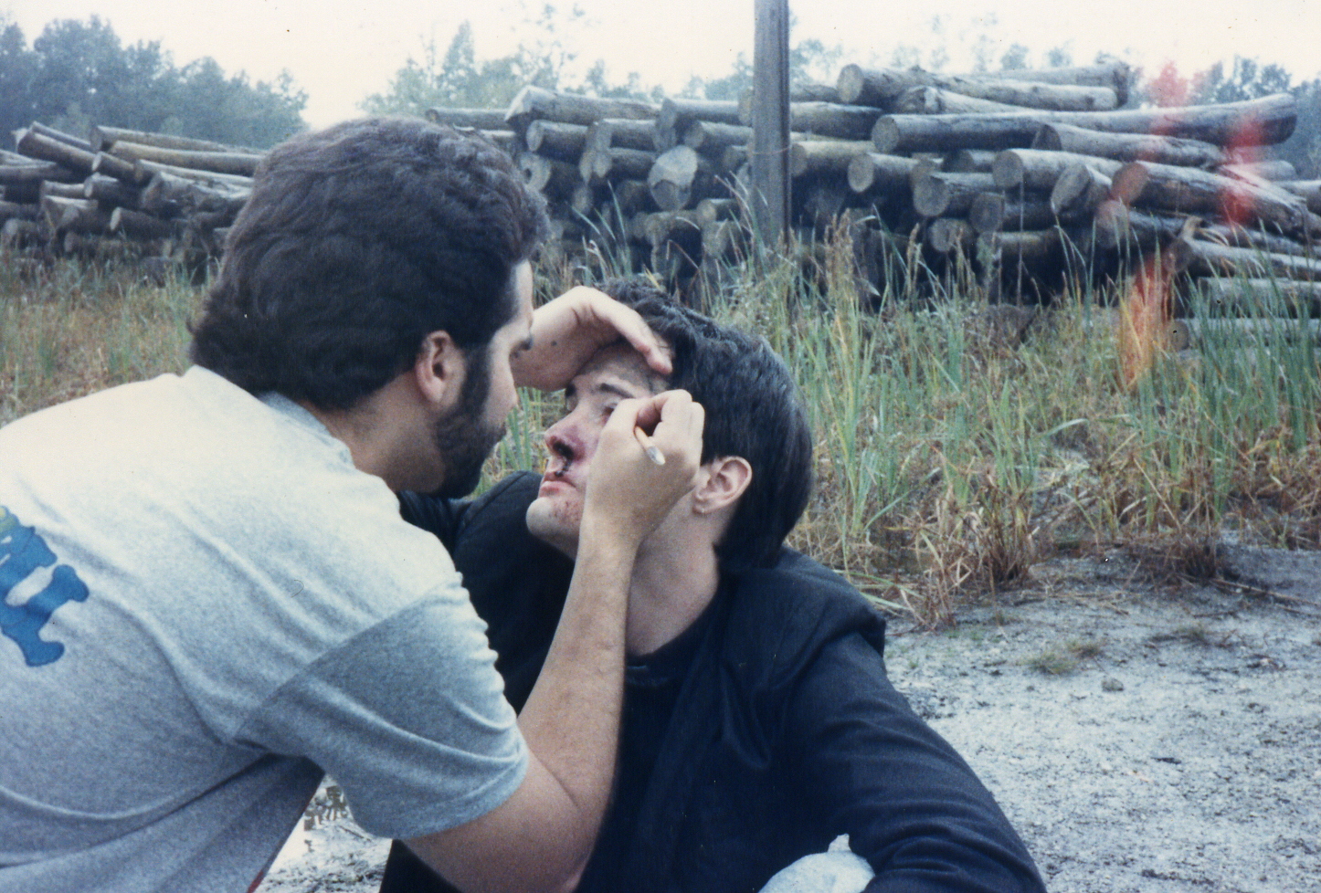 Beating up Kyle MacLachlan,on set of David Lynch's BLUE VELVET, 1985.