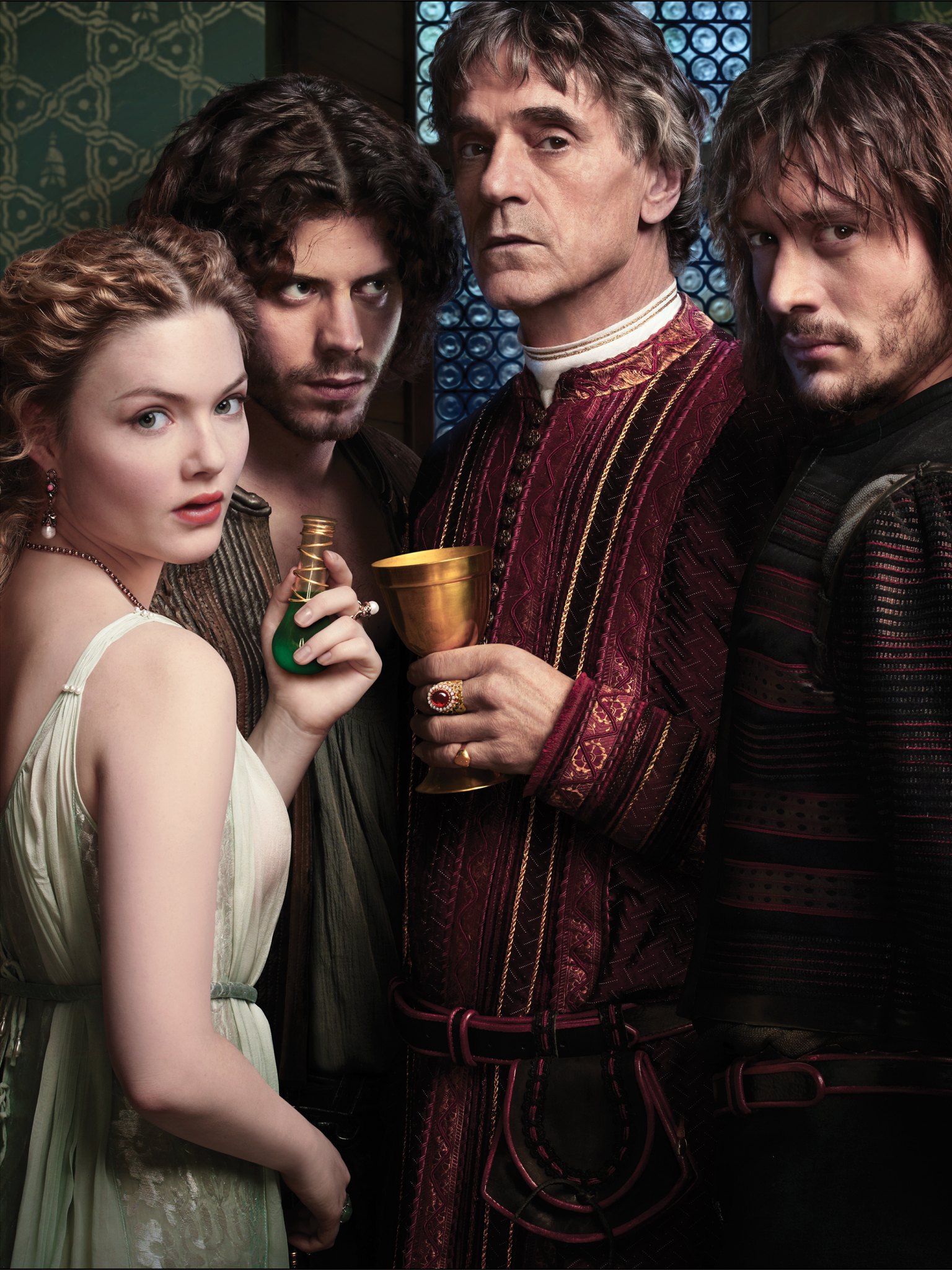 Still of Jeremy Irons, Holliday Grainger, David Oakes and François Arnaud in Bordzijos (2011)