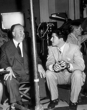 Alfred Hitchcock behind the scenes with Farley Granger for 