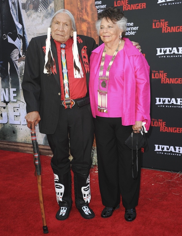 Saginaw Grant with LaDonna Harris at The Lone Ranger premiere July 2013