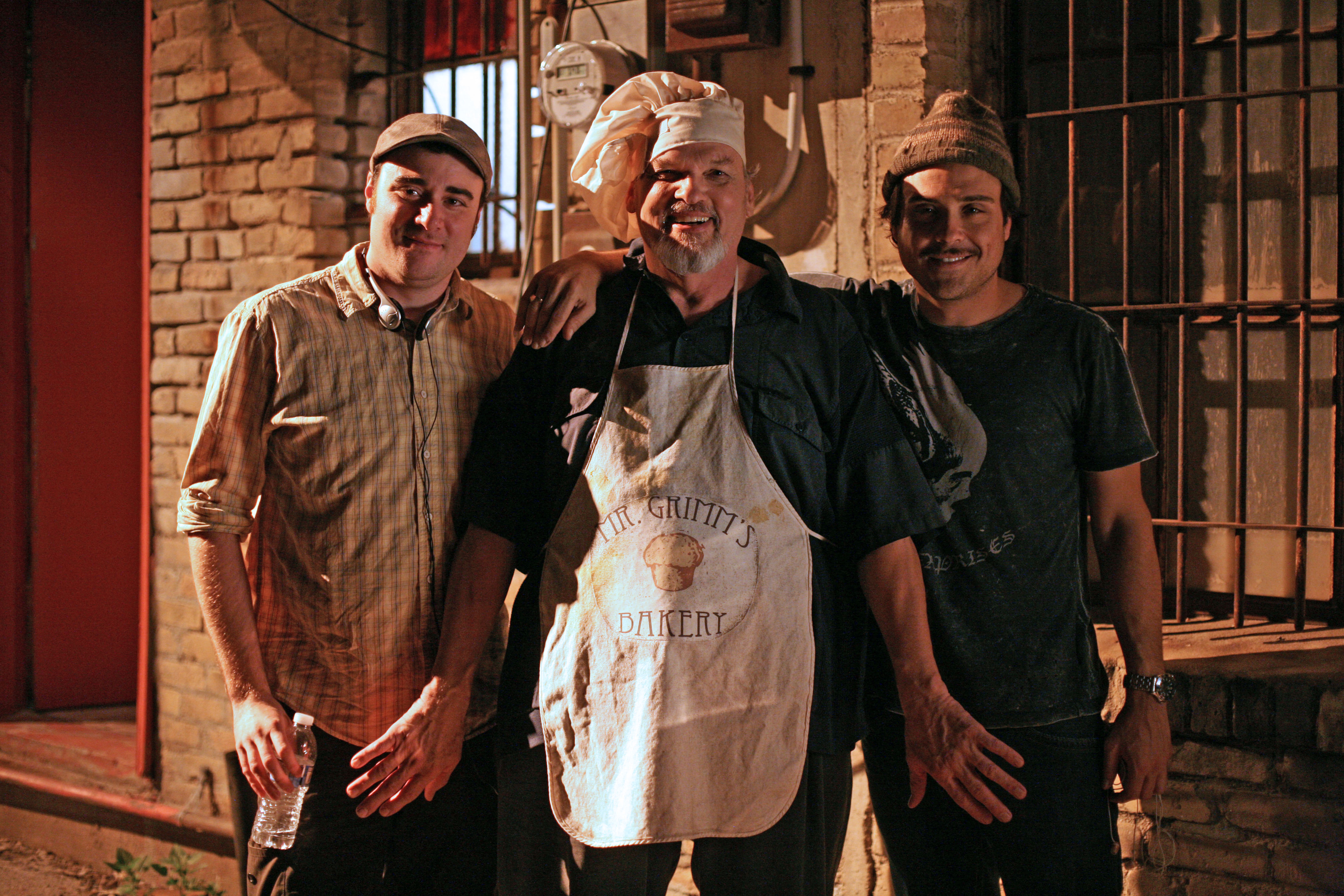 L-R: Co-director Duane Graves, Bill Johnson (Texas Chainsaw Massacre 2), and co-director Justin Meeks on the set of BUTCHER BOYS, November, 2010