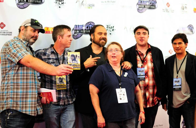 Cast and crew of RED ON YELLA, KILL A FELLA on the red carpet at the Alamo City Film Festival, September 11, 2015, San Antonio, Texas.
