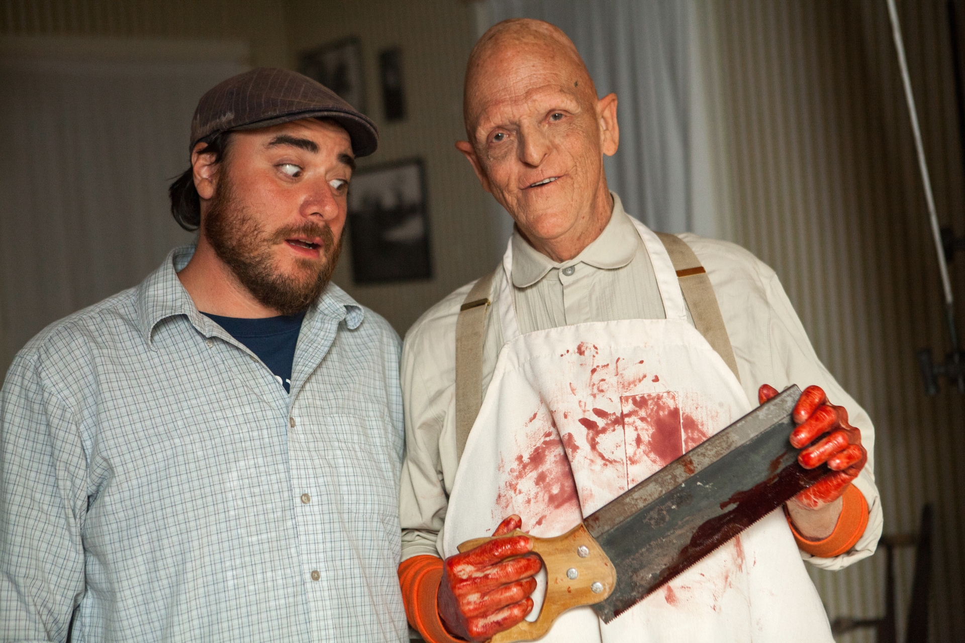Co-writer/director Duane Graves with Michael Berryman (One Flew Over the Cuckoo's Nest, Weird Science, The Hills Have Eyes), on the set of RED ON YELLA, KILL A FELLA, December, 2012