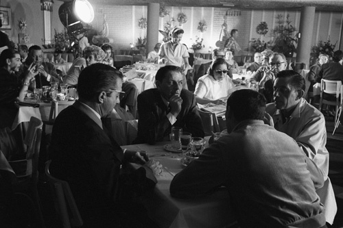 Buddy Lester, Frank Sinatra, Mack Gray and Joey Bishop at the Sands Hotel in Las Vegas