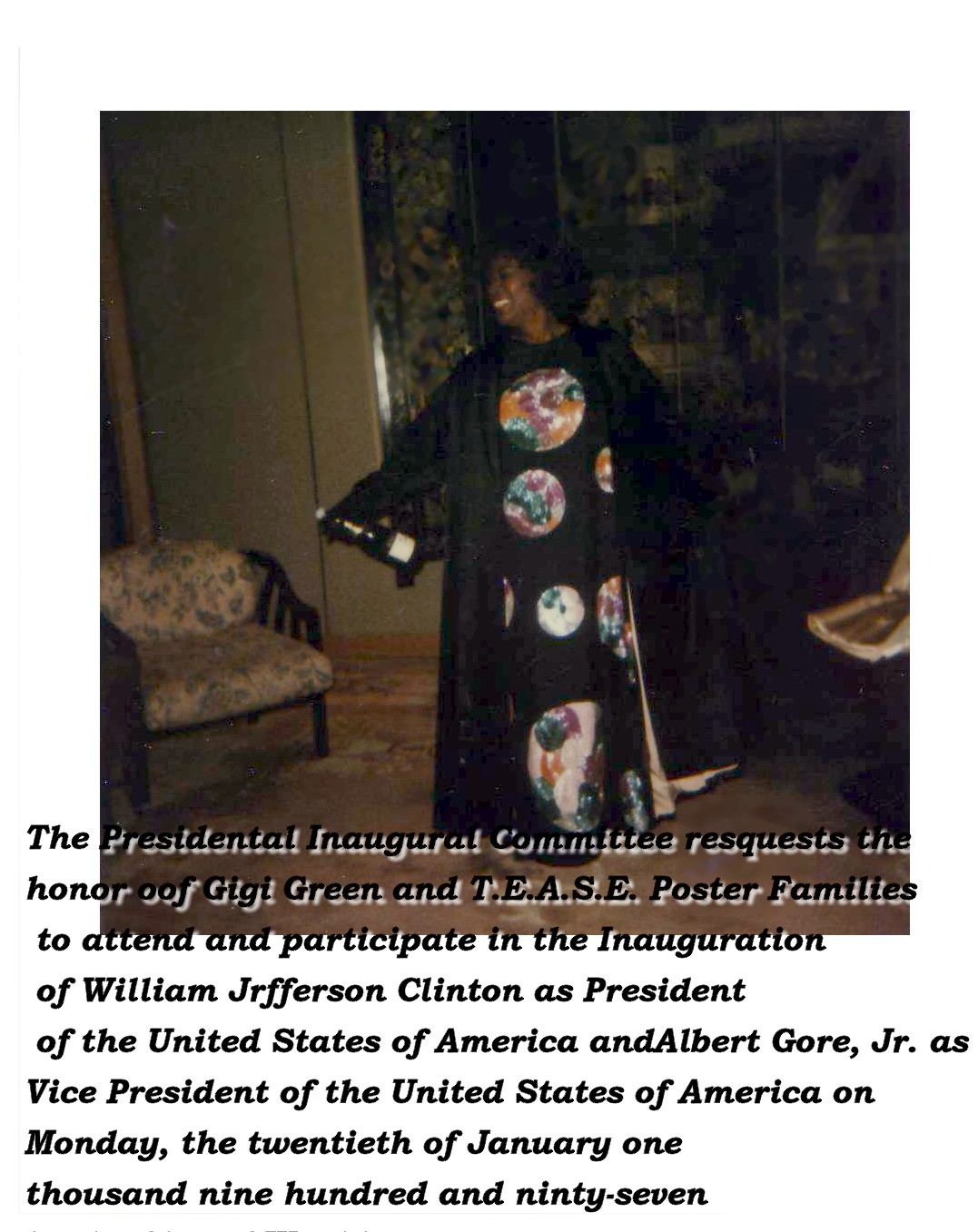 Gigi dresses to attend inaugural President Bill Clinton and Vice President Albert Gore, Jr. eight balls.