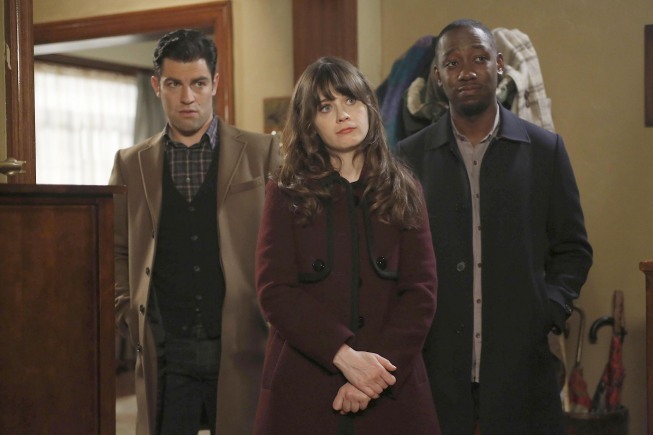 Still of Zooey Deschanel, Max Greenfield, Greg Gayne and Lamorne Morris in New Girl (2011)