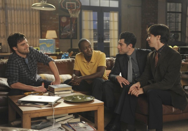 Still of Max Greenfield, Justin Long, Lamorne Morris and Jake Johnson in New Girl (2011)
