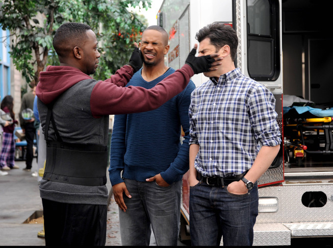 Still of Max Greenfield, Damon Wayans Jr. and Lamorne Morris in New Girl (2011)