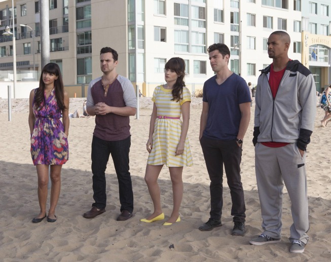 Still of Zooey Deschanel, Max Greenfield, Damon Wayans Jr., Hannah Simone and Jake Johnson in New Girl (2011)