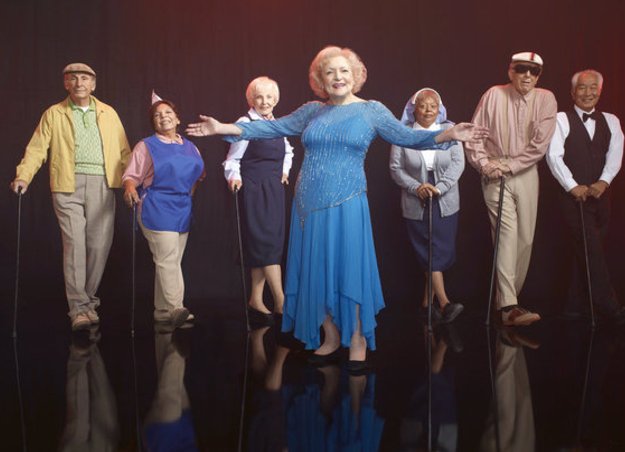 Reatha Grey with the cast of Betty White's Off Their Rockers.
