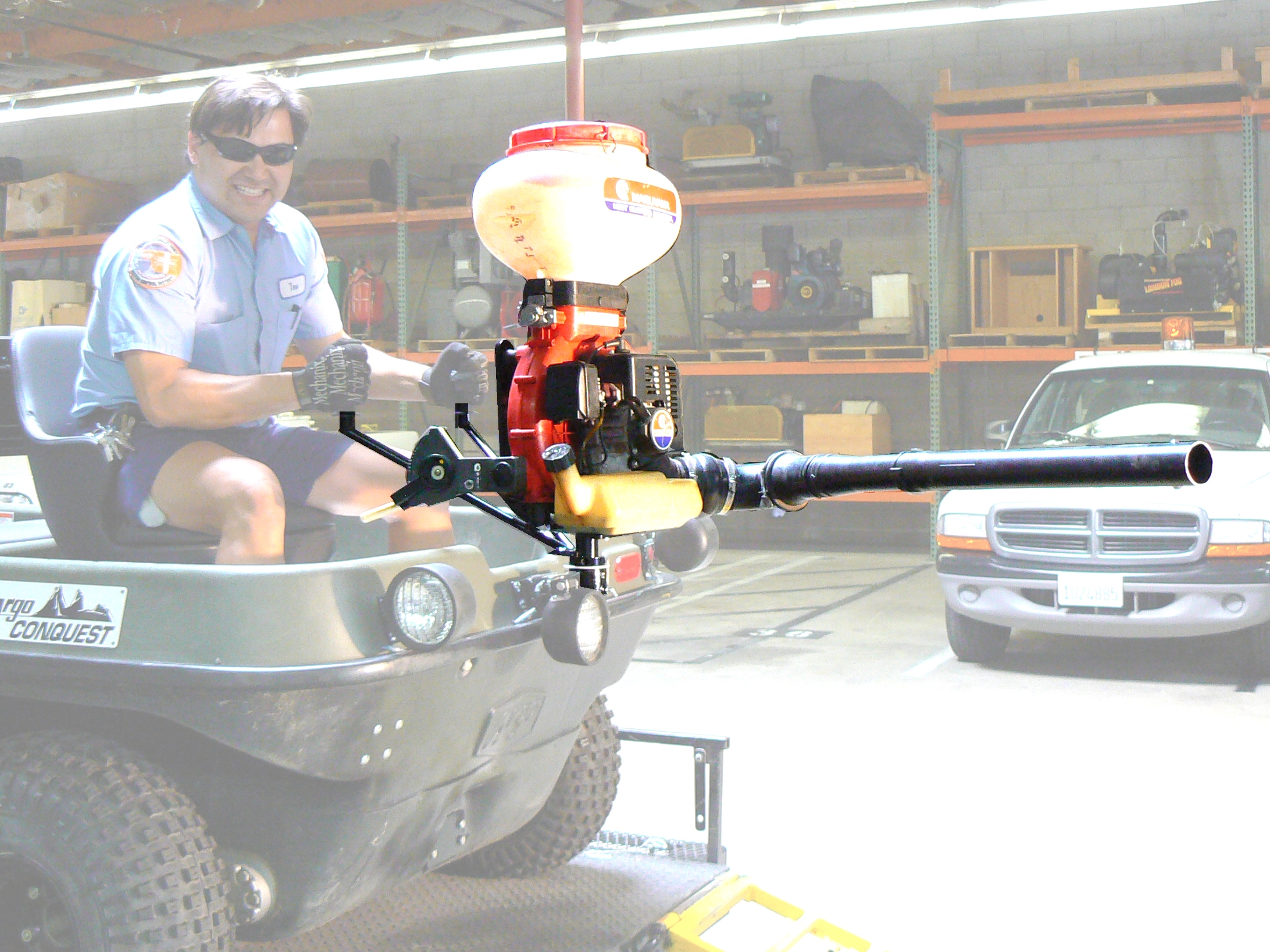 Improving a Maruyama back pack pesticide applicator mount for operator's comfort and safety.