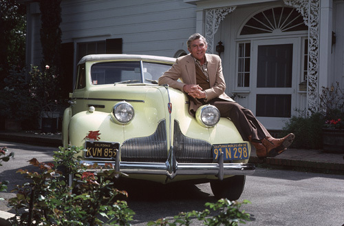 Andy Griffith and his 1938 Buick Special at his Toluca Lake Home in CA. 1979