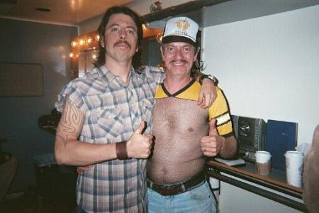 Stephen R. Hudis doubling Dave Grohl (lead singer - Foo Fighters) on the set of Foo Fighters' video: 