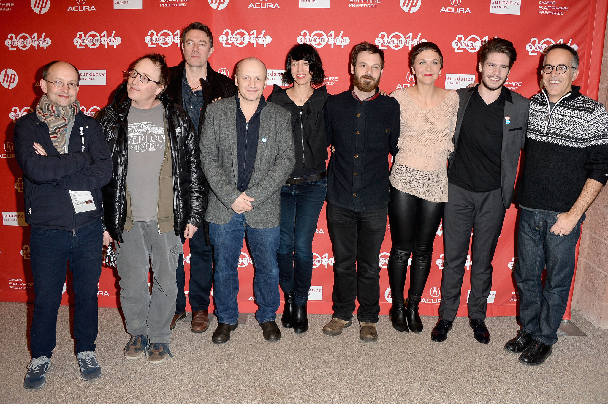 Ed Guiney, Maggie Gyllenhaal, Jon Ronson, Lenny Abrahamson, Scoot McNairy, Peter Straughan, John Cooper, François Civil and Carla Azar at event of Frank (2014)