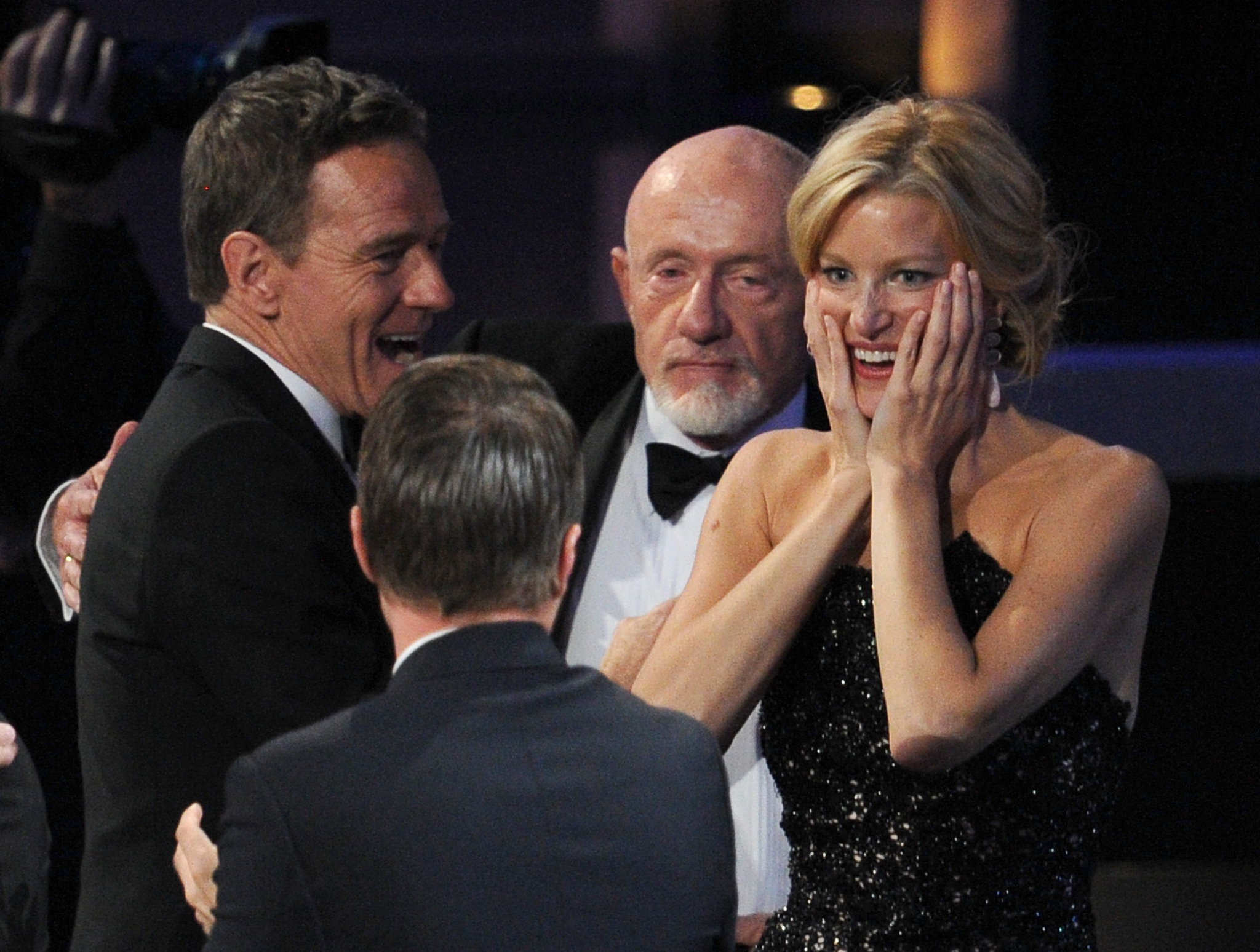 Jonathan Banks, Bryan Cranston, Anna Gunn and Aaron Paul at event of The 65th Primetime Emmy Awards (2013)