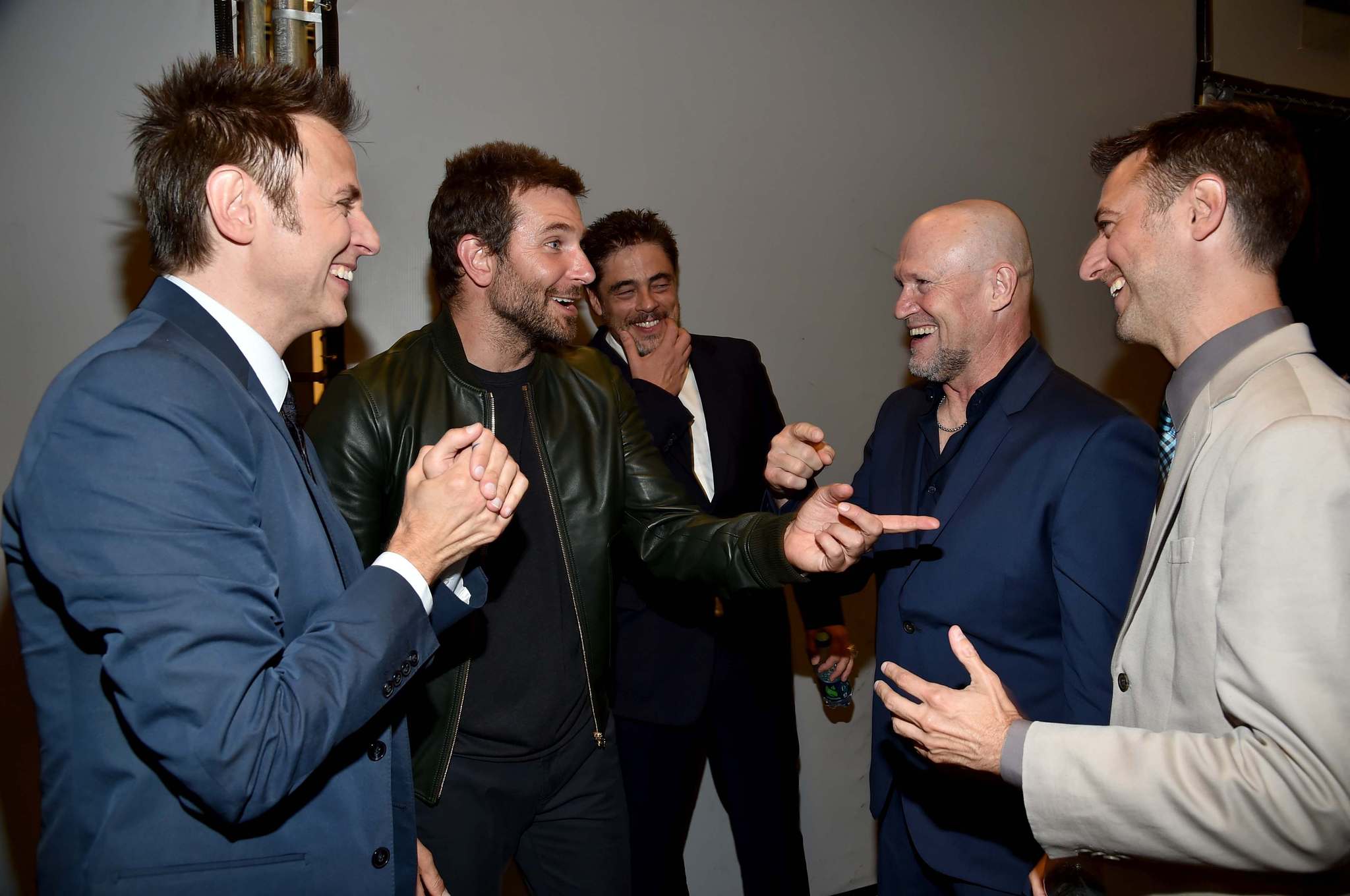 Benicio Del Toro, Bradley Cooper, James Gunn, Sean Gunn and Michael Rooker at event of Galaktikos sergetojai (2014)