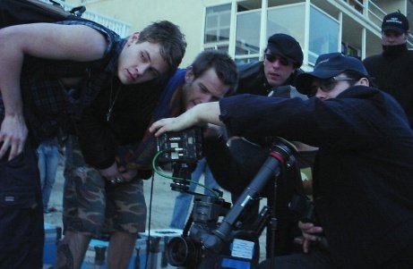 With Brawley Nolte, Sean Brosnan & Matt Tromans (behind)on location, shooting 'My Horizon'