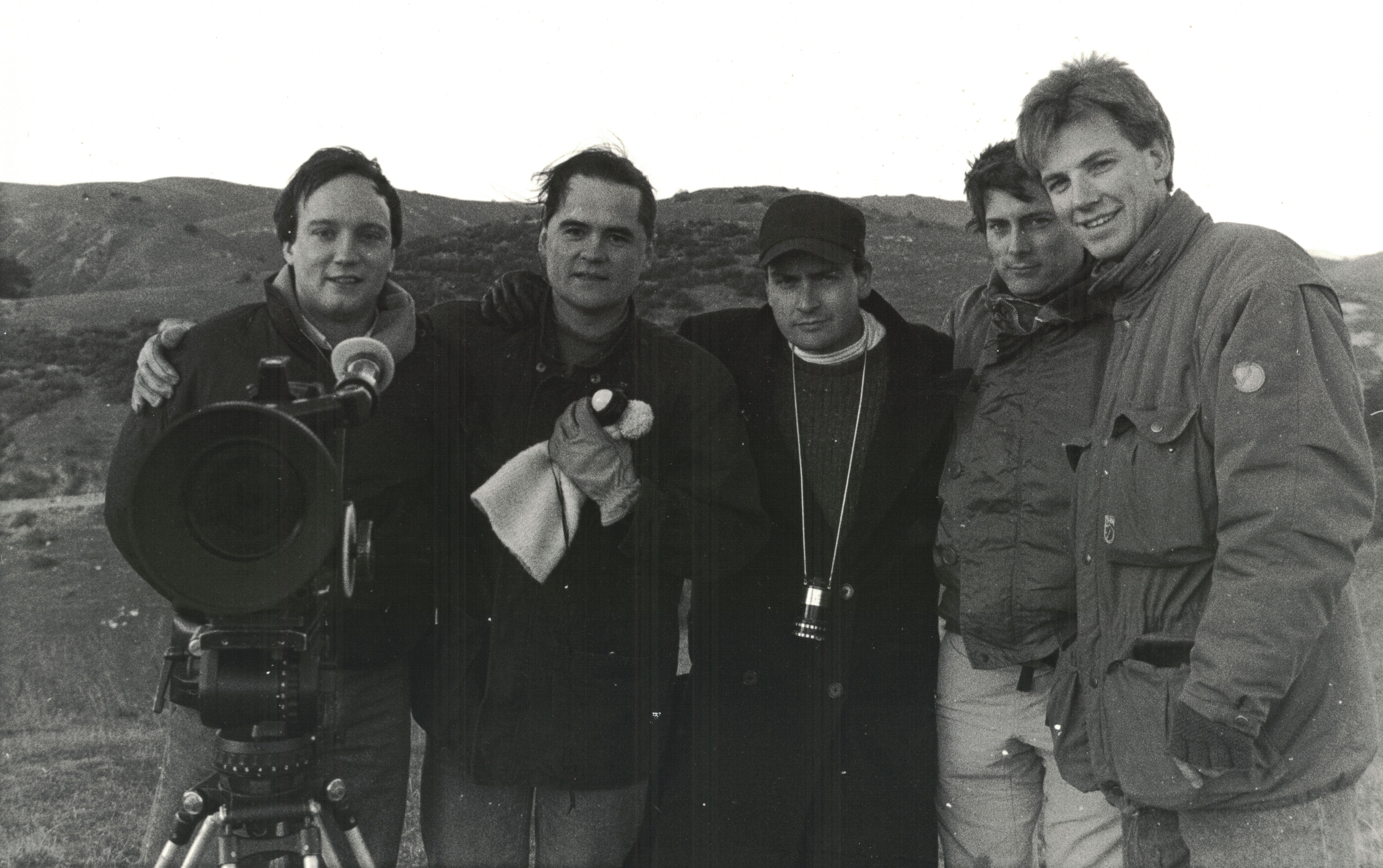 AFI cinematography fellows with director Charlie Sheen. From left Chris Taylor, Alan Wright, Keith Barefoot.