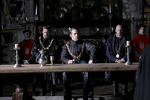 The Tudors Season 4 - Rod Hallett, Jonathan Rhys Meyers and Paul Brennen.