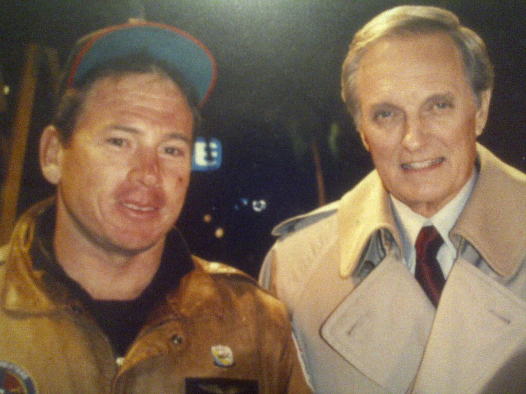 Alan Alda and Tim Halpin on the set of MAD CITY.