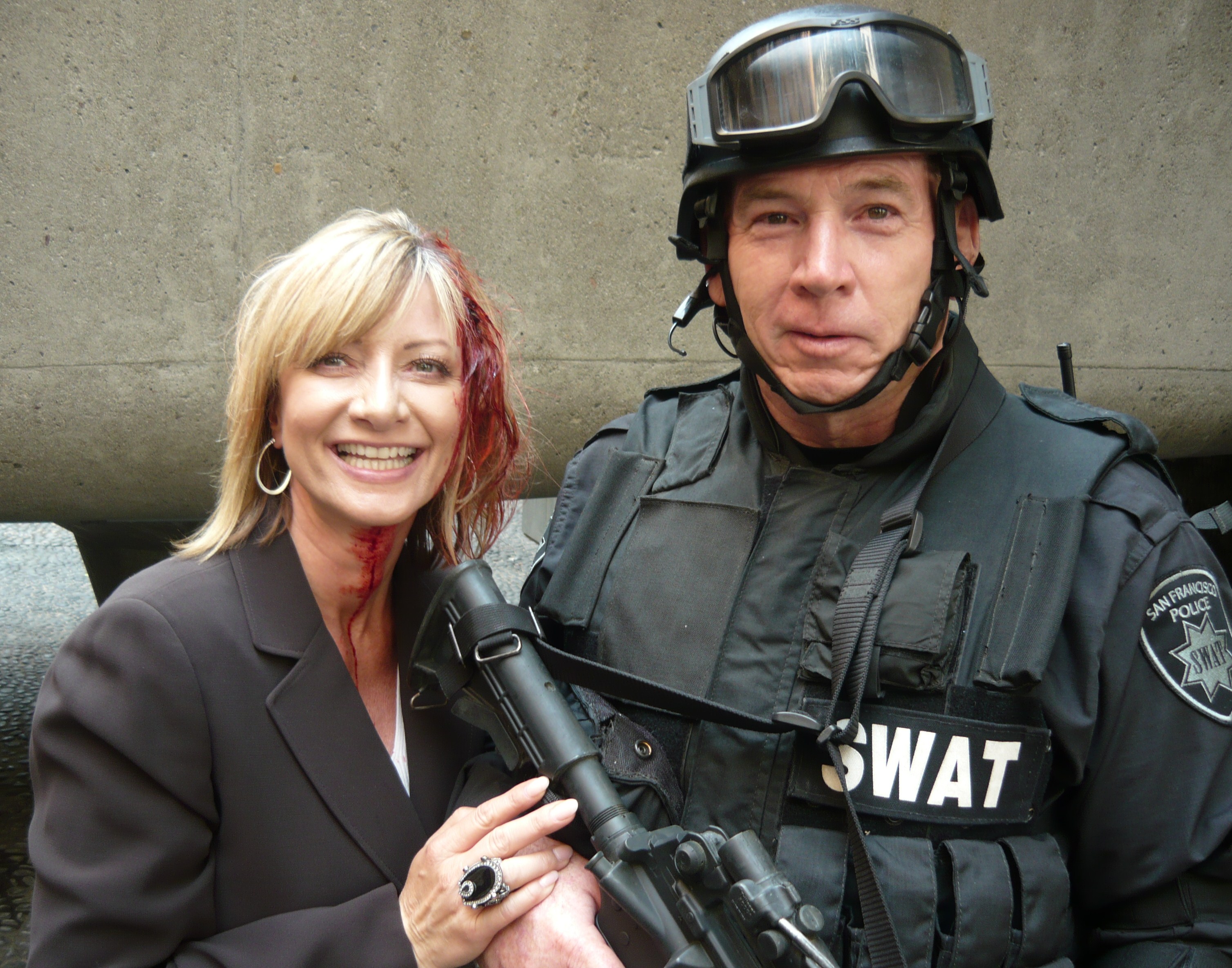 Playing a rescueing SWAT officer with Laurie Steele in Episode 102 of NBC's TRAUMA, filming in Downtown San Francisco