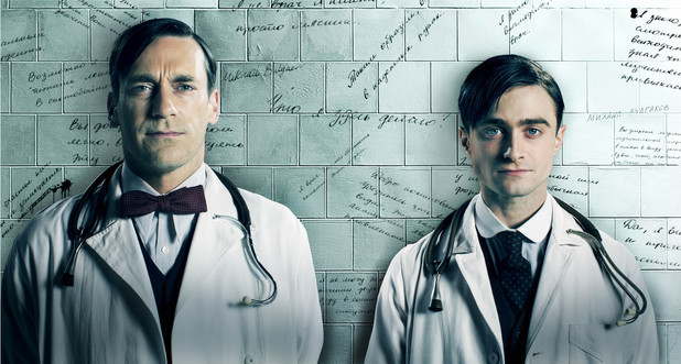 Still of Jon Hamm and Daniel Radcliffe in A Young Doctor's Notebook (2012)