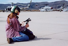 Jamie Hardt recording sound effects at Camp Pendleton MCAS for 